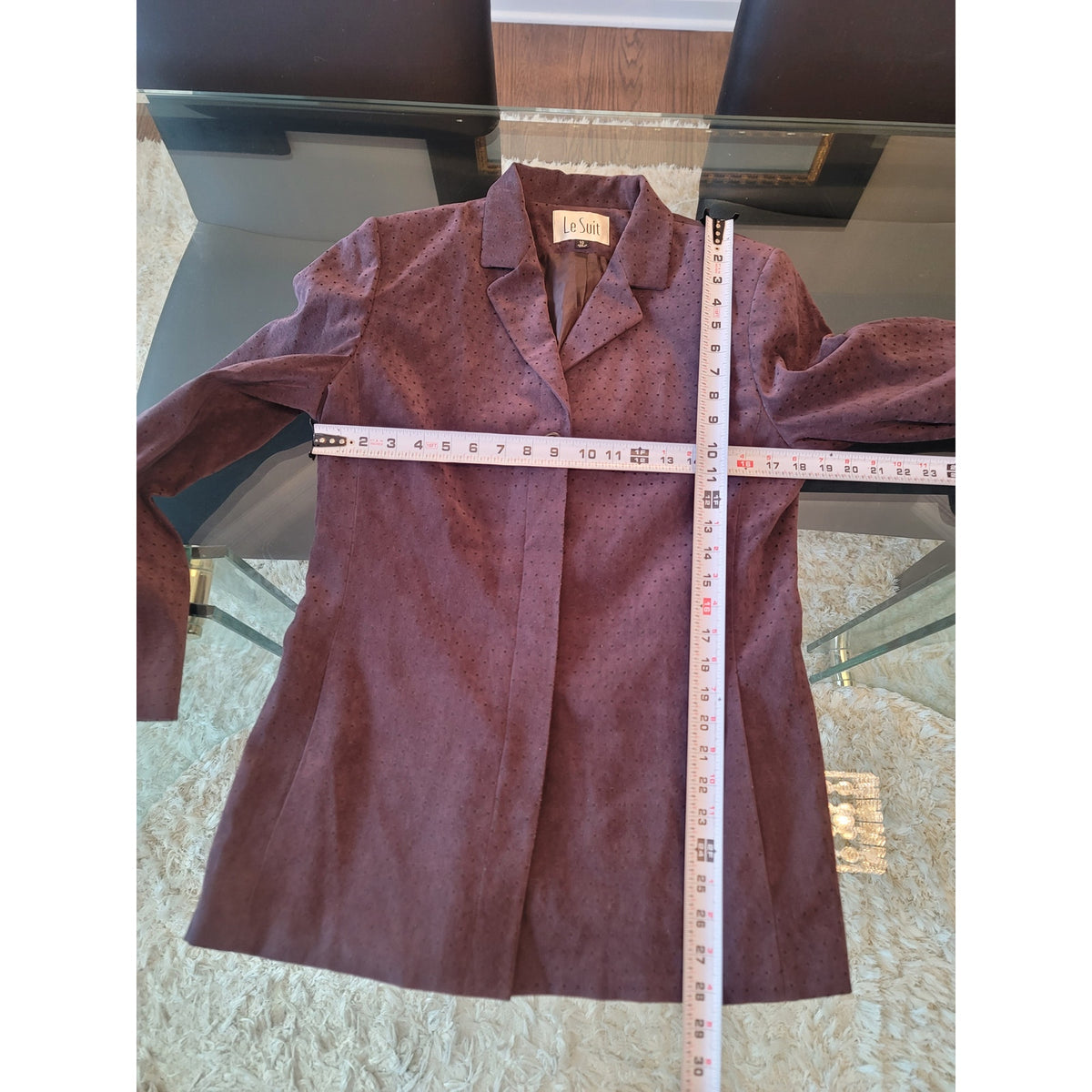 Le Suit Skirt Set Women's SZ 10 Brown Pin-Dot Fully Lined Back Slit long Sleeve