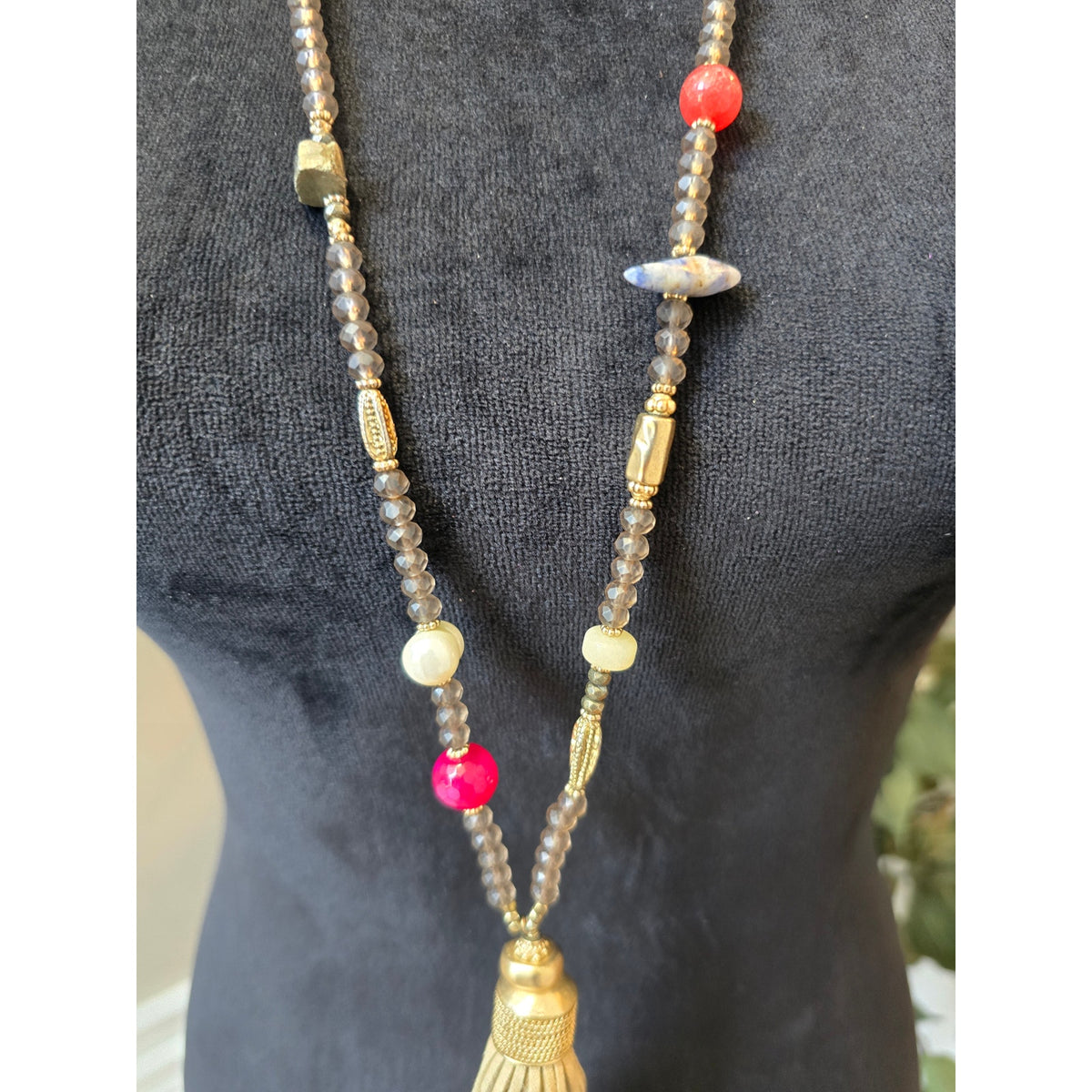 Chico's Women Boho Tassel Pendant Long Necklace Beaded Statement Fashion Jewelry