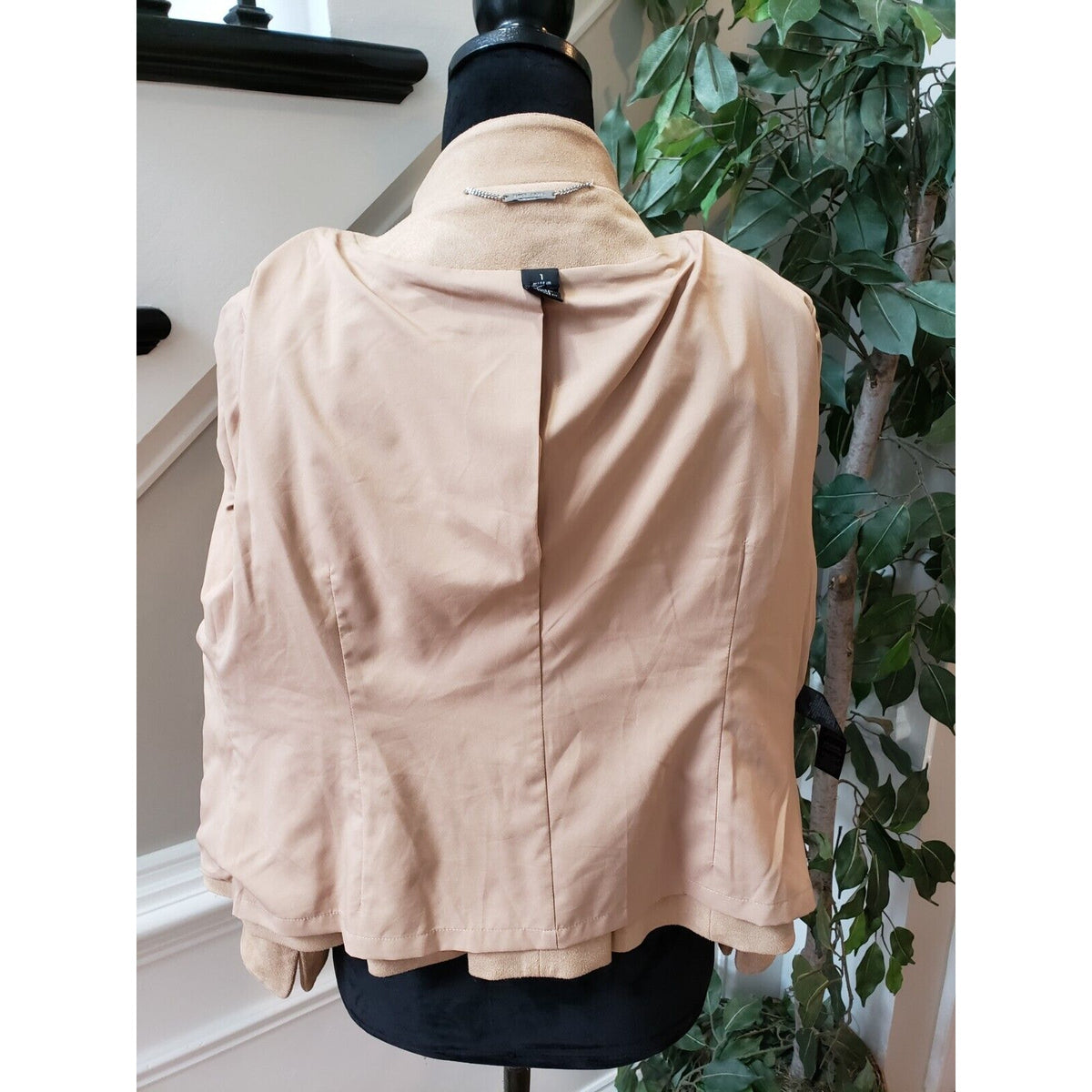 Chico's Black Label Womens Tan Faux Suede Flap Pockets Snap Front Jacket Size M