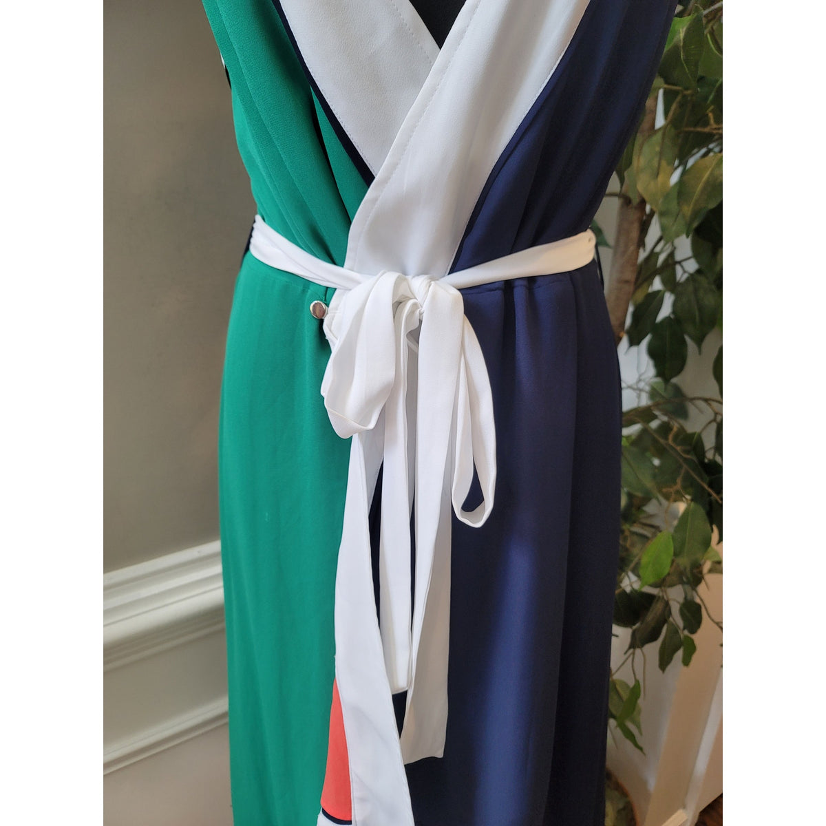 New York & Company Wrap Midi Dress Women's XL Multi Colorblock Asymmetrical Hem
