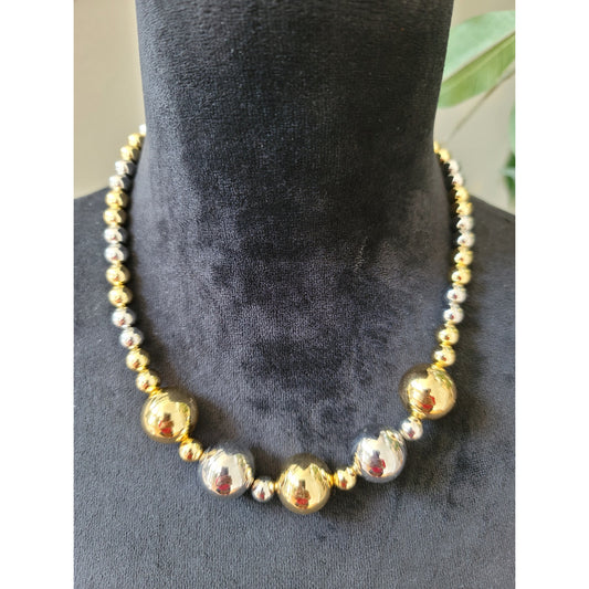 Women's Gold And Silver Beaded Necklace With Lobster Clasps Elegant Jewelry