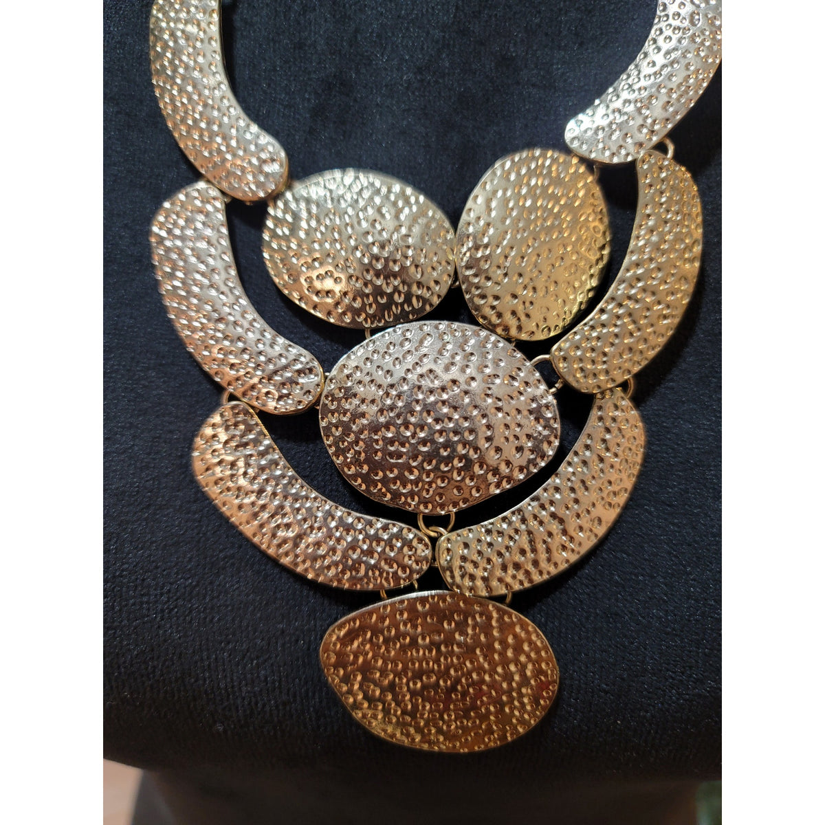 Statement Style Piece Textured Hammered Metal Elements Gold tone Jewelry