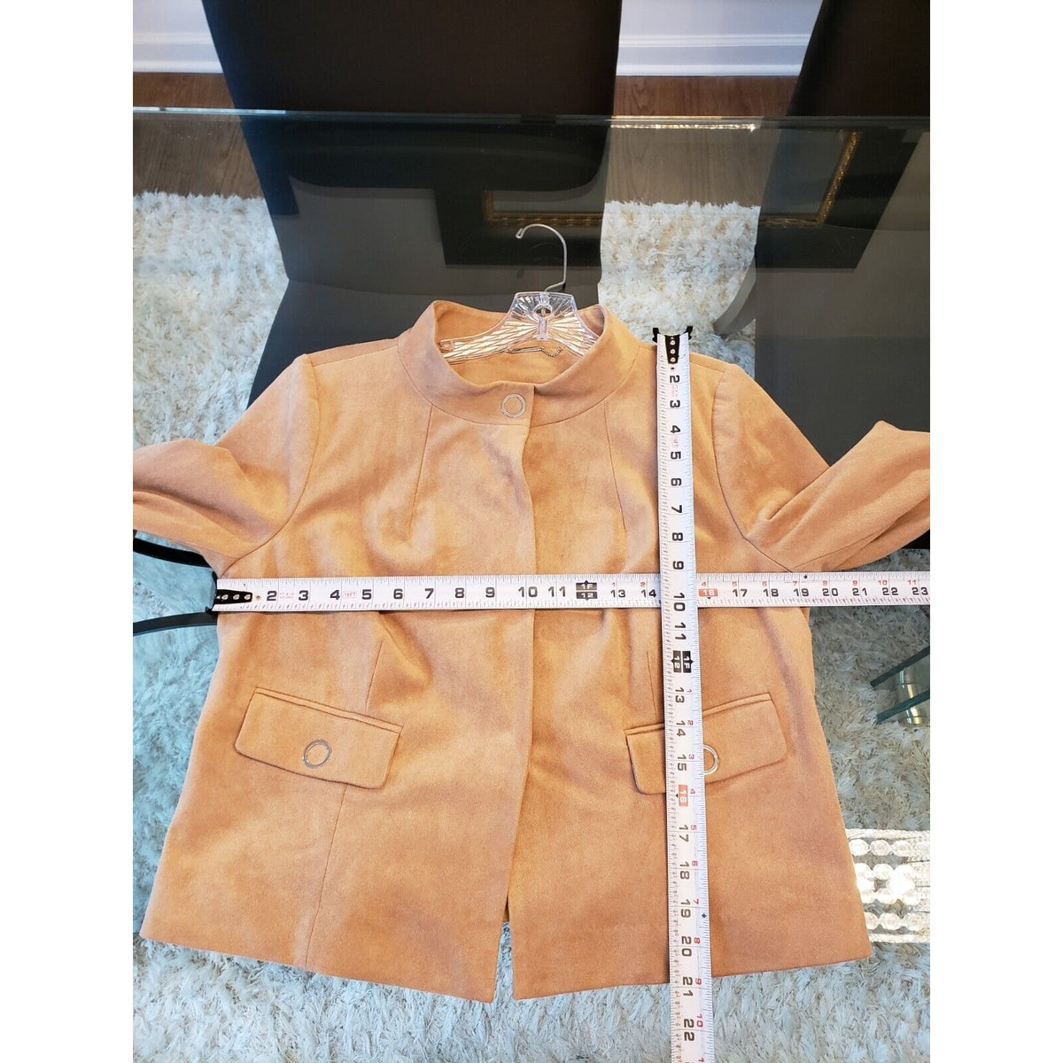 Chico's Black Label Womens Tan Faux Suede Flap Pockets Snap Front Jacket Size M