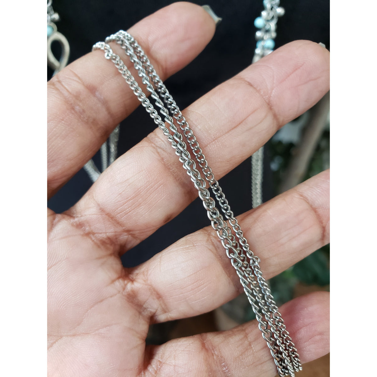 Women Silver Tone Acrylic & Metal Beads Long Chain Necklace Jewelry with Lobster