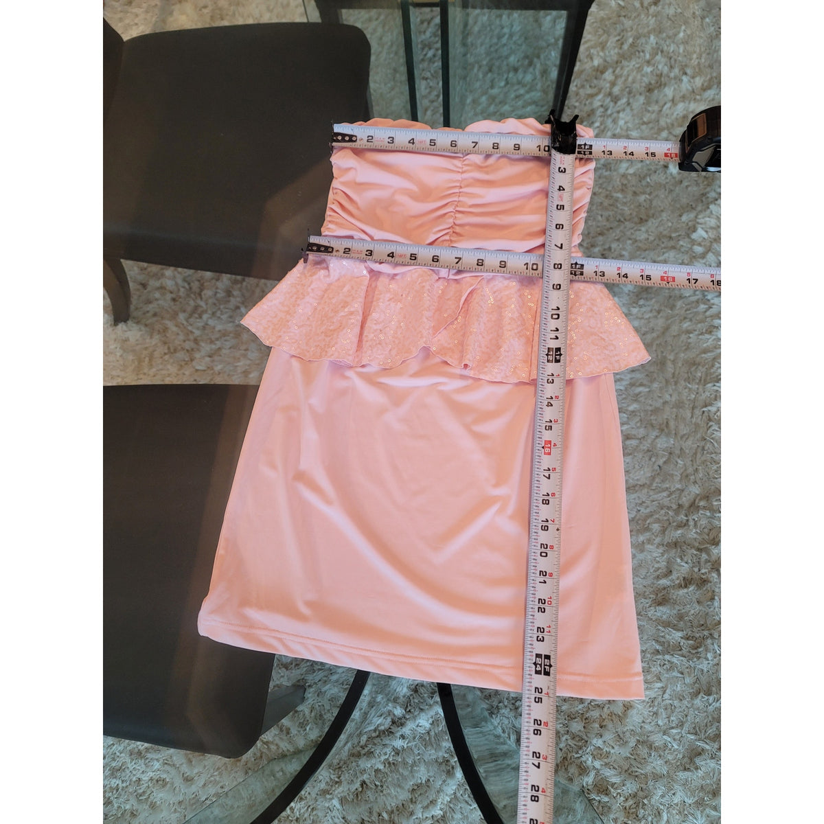 Dream Out Loud Strapless Peplum Dress Women's Medium Pink Ruched Bodycon