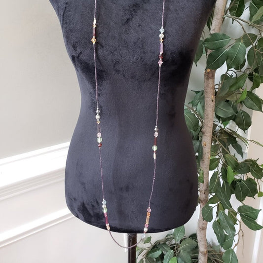 Women's Fashion Multicoloured Faceted Glass & Long Plastic Beads Long Necklace