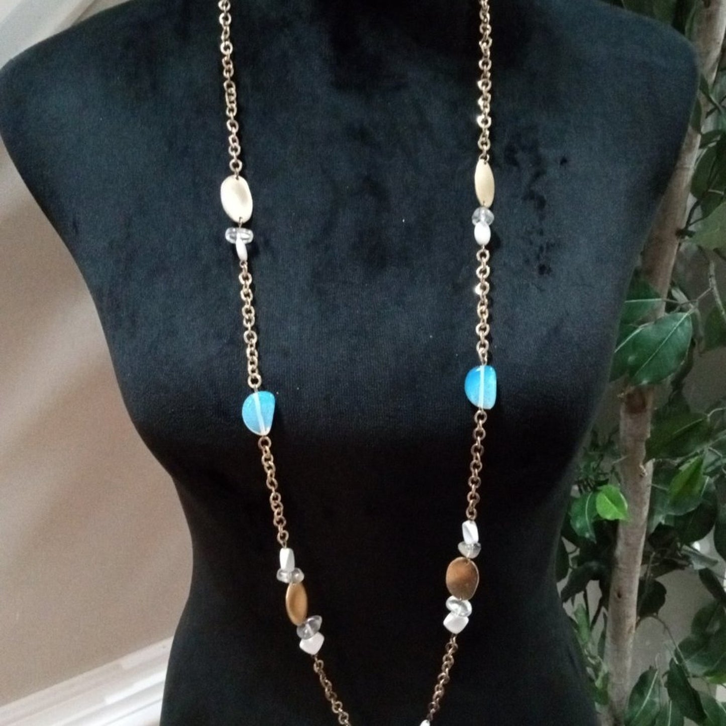 Chico's Women Fashion Rhinestone Beaded Long Charm Necklace with Lobster Clasp