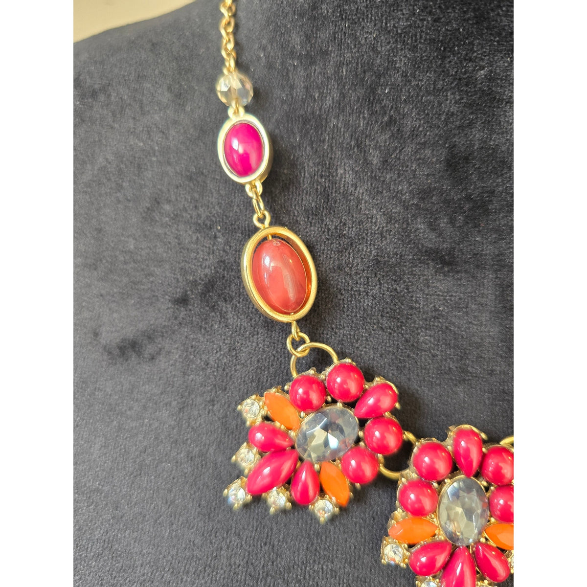 Coral Pink Floral Crystal Statement Necklace