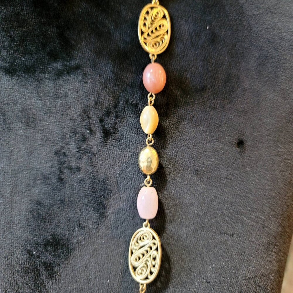 Womens Fashion Pink and Gold Pearl Beaded Necklace Jewelry with Lobster Clasp