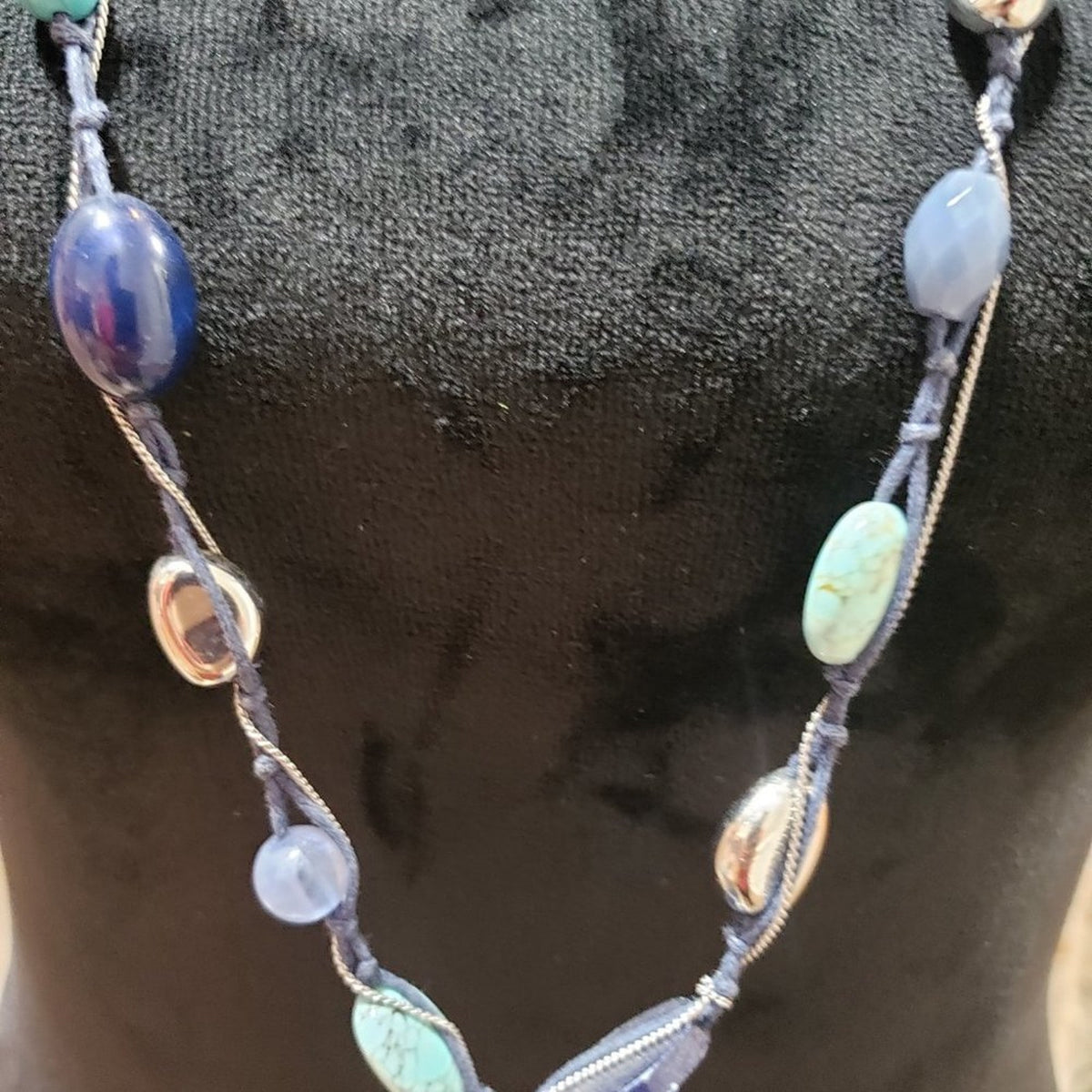 Lia Sophia Silver Tone Blue Bead Stone Bohemian Long Necklace with Lobster Clasp