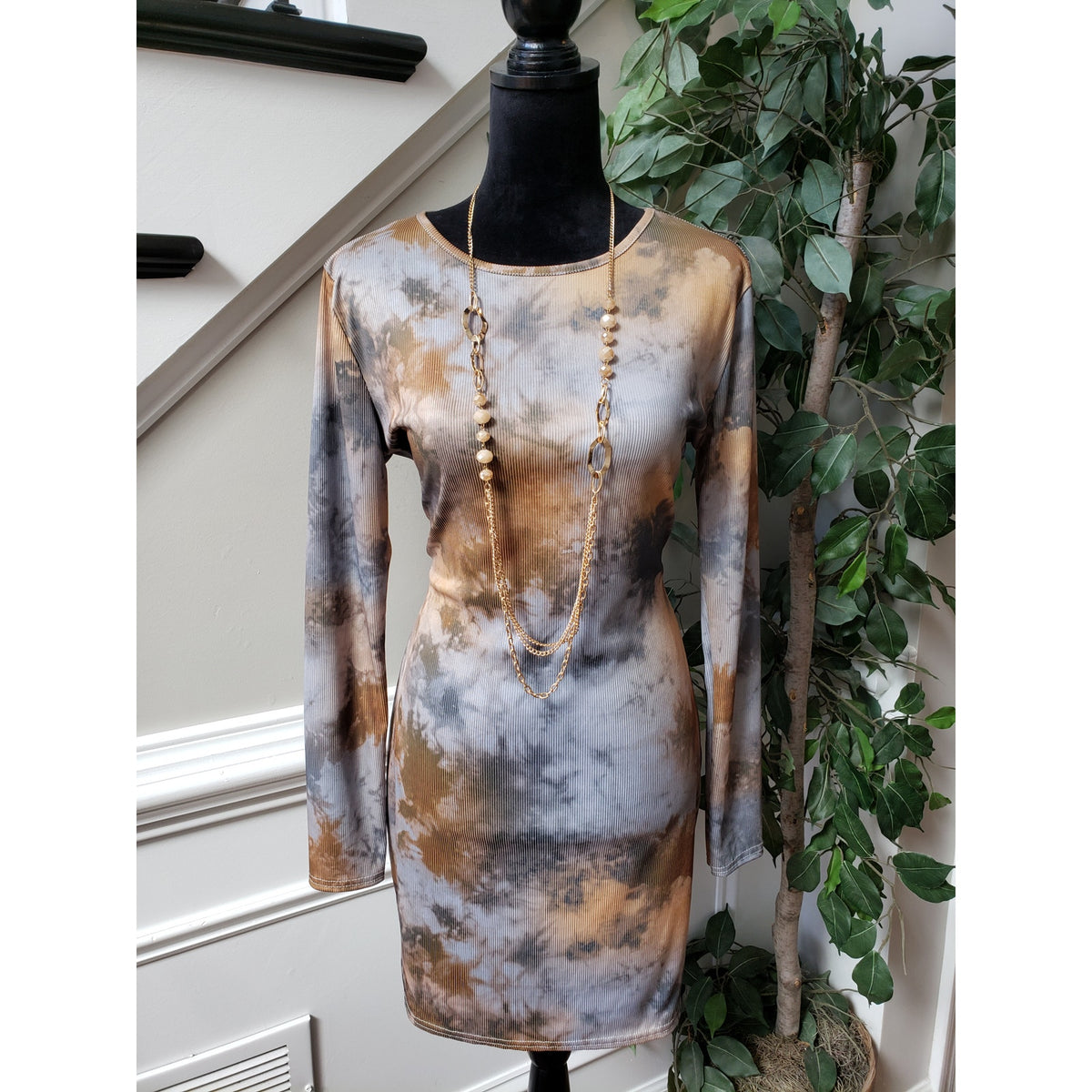 Missguided Mini Dress Women's Size 10 Multi Long Sleeve Tie Dye Rib Ls Crew Neck