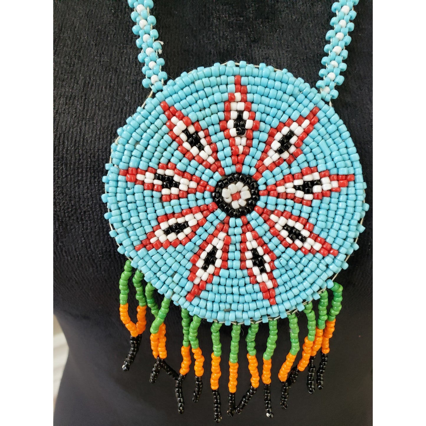 Women Fashion Native American Multi Micro Glass Beads Medallion Necklace Jewelry