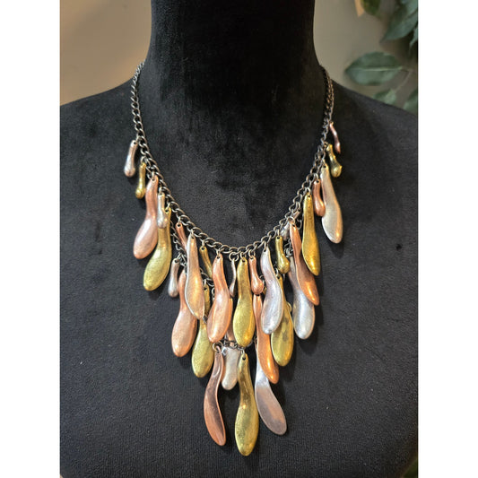 Women's Multicolor Metal Drop Bib Necklace Lobster Clasp Statement Jewelry