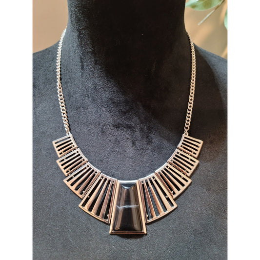 Women's Silver Statement Necklace Geometric Pendant Chain Lobster Clasp Jewelry
