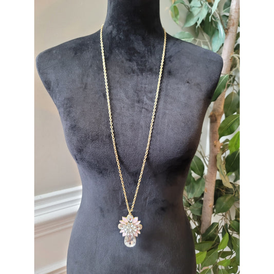 Women's Gold Chain Necklace With Lobster Clasp And Crystal Flower Teardrop