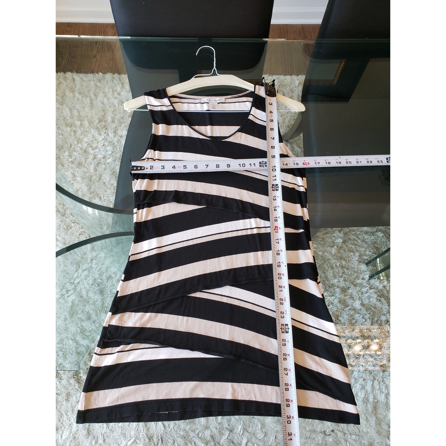 White House Black Market Tunic Top Womens S White Striped Knit Dropped Waist