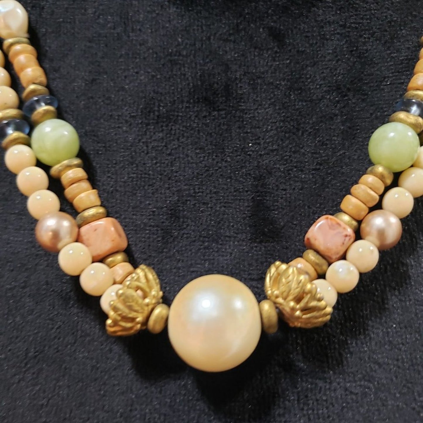 Women Fashion Double Strand Faux Pearl Multicolor Beads Necklace with Lobster