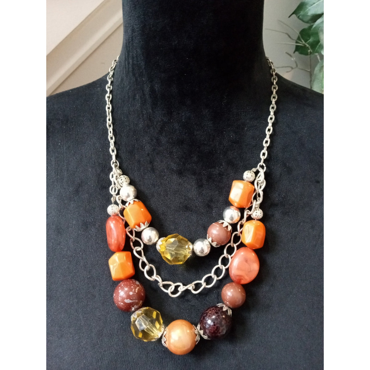 Multicolor Chunky Beaded Statement Necklace Layered Chain Boho Collar Necklace