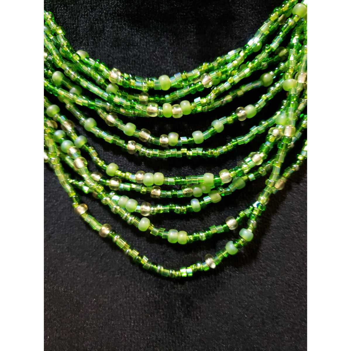 Womens Fashion Multistrand Lime Green Glass Beads Necklace Jewelry with Lobster