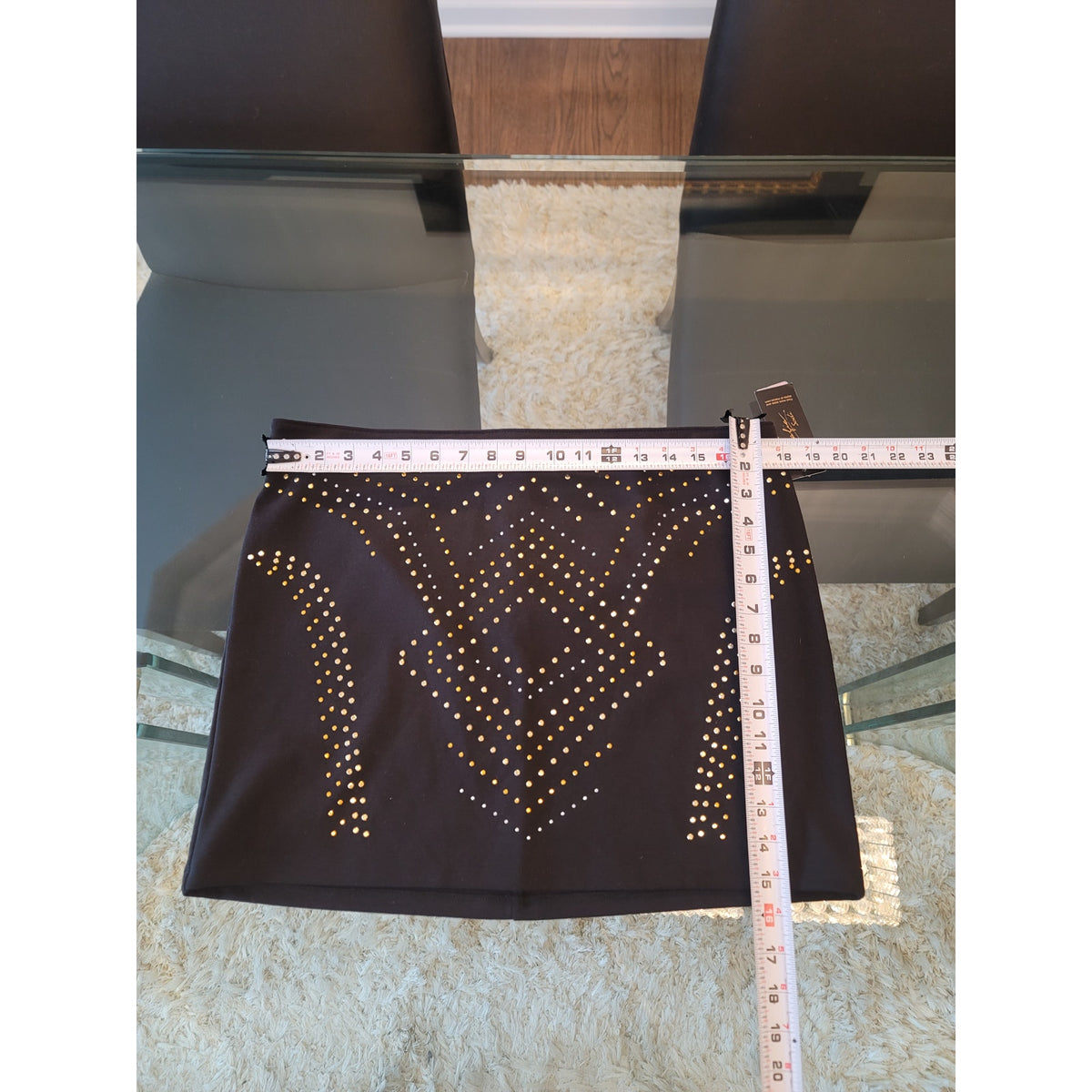 Thalia Sodi Mini Skirt Women's Large Deep Black Rhinestone Lined Back Zipper