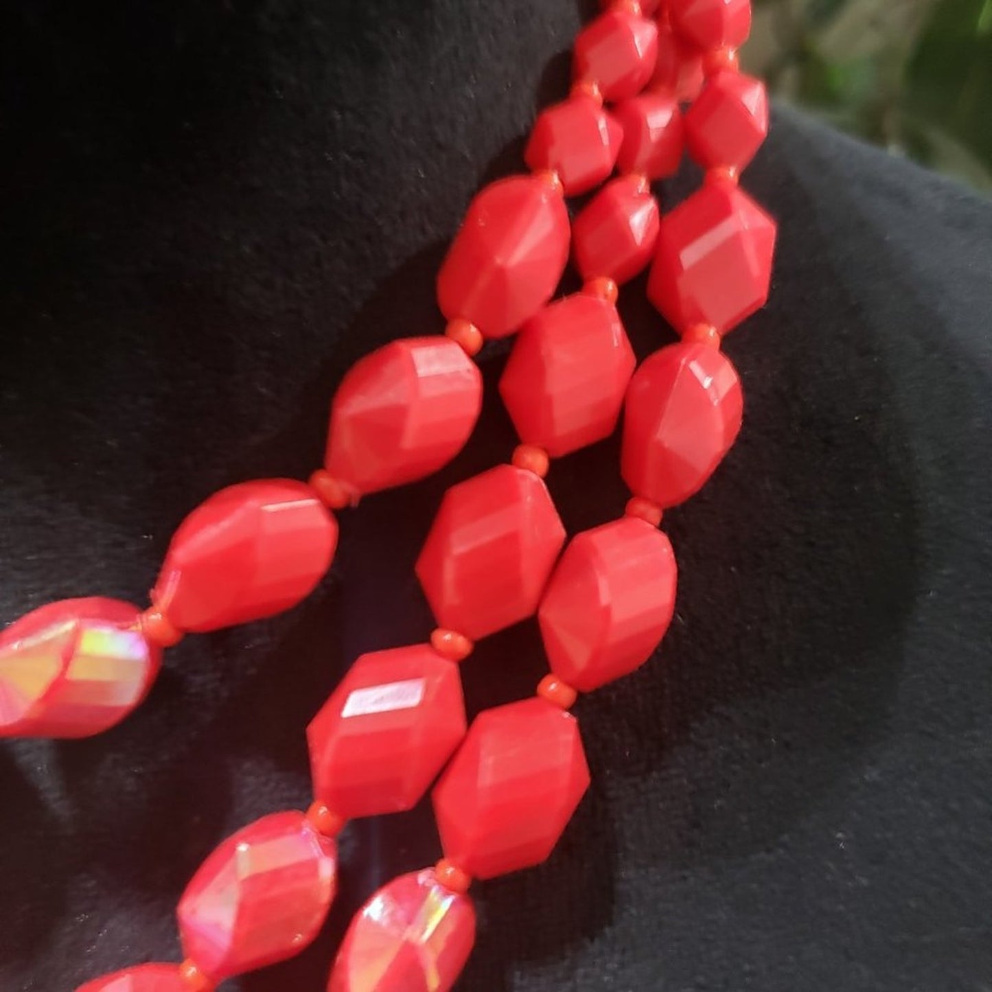 Womens Fashion Red Faceted Beaded Tripple Necklace with Lobster Clasp