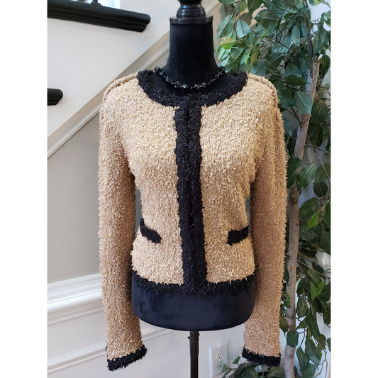 Mcginn Cardigan Sweater Women's Large Beige Tweed Eye Lush Hook & Eye Closure