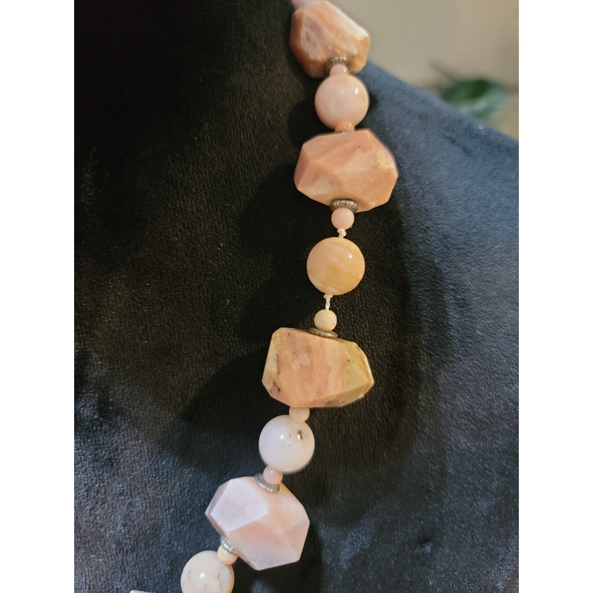 NF .925 Engraved Salmon Colored Beaded Necklace Sterling Silver Lobster Clasp