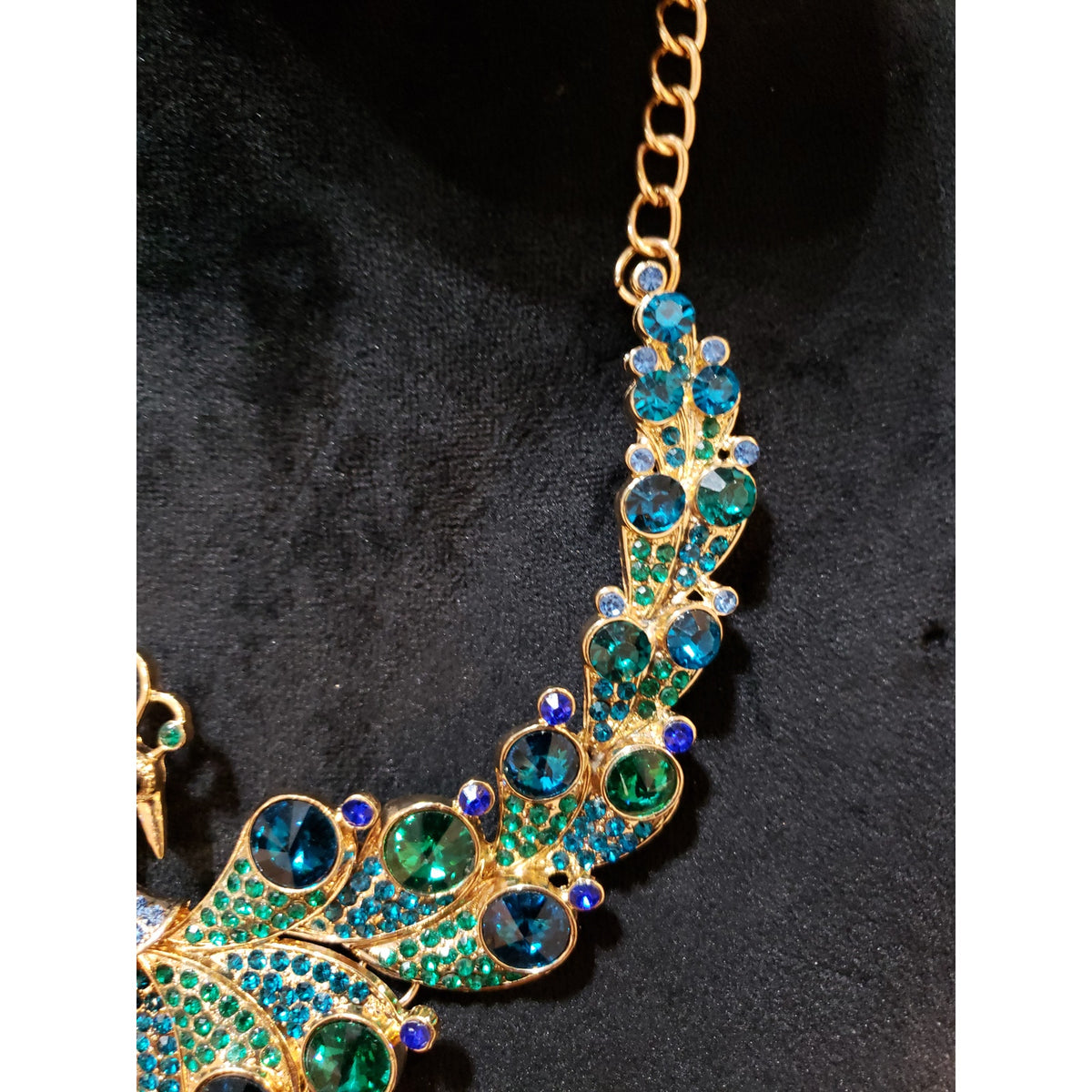 Women Embellished Multicolor Encrusted Rhinestone Peacock Bib Statement Necklace
