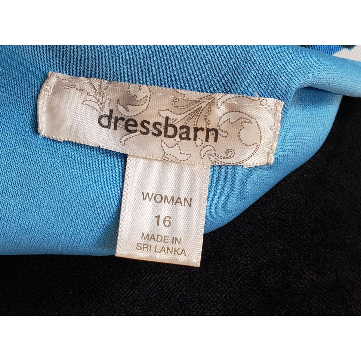 Dressbarn Sheath Dress Women’s 16 Blue & White Floral Stretch Ruffle Back Zip