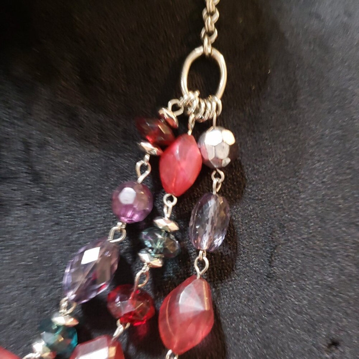 Womens Red Green Glass Beaded 3 Layer Necklace Jewelry with Lobster Clasp