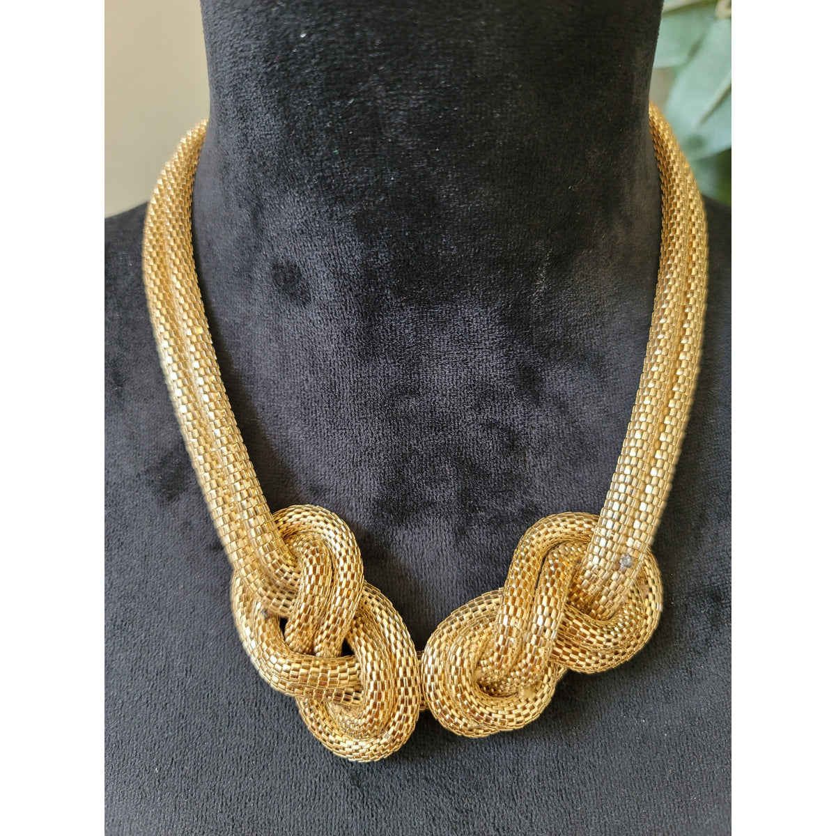 Women's Gold Mesh Knot Statement Necklace With Lobster Clasp Elegant Jewelry