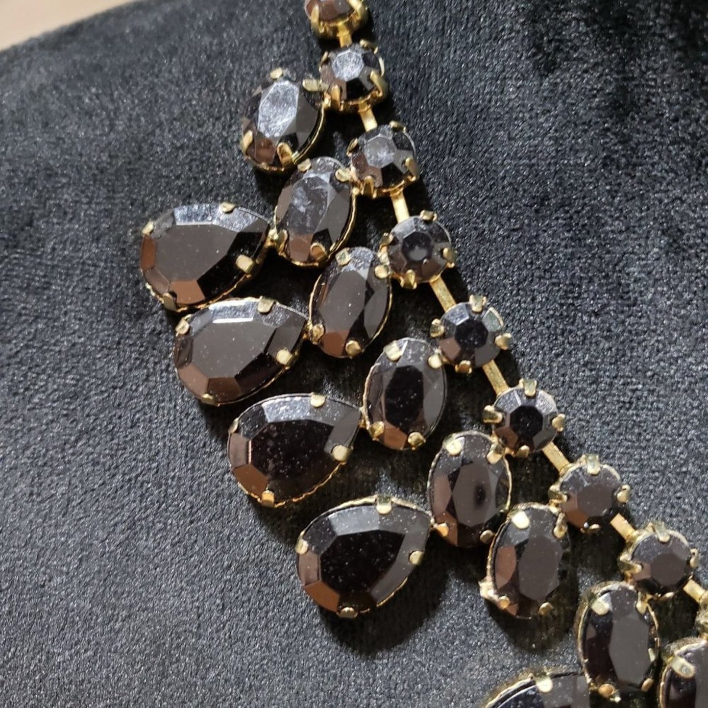 Gold Tone & Black Beaded Teardrop Statement Fashion Jewellery Necklace