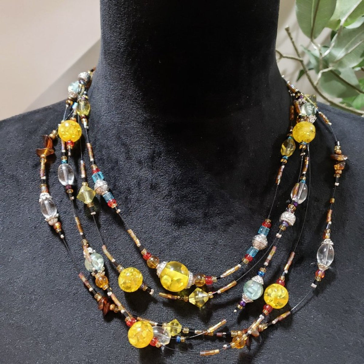 Womens Fashion Multi Bead Glass Gypsy Artsy Collar Necklace with Lobster Clasp