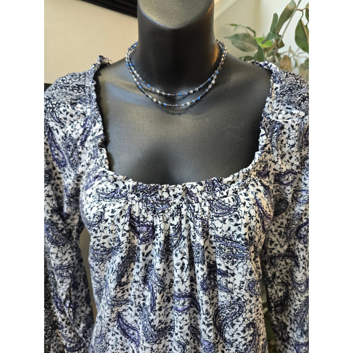 Sam Edelman Paisley Print Dress Women's XS Blue White 100% Cotton Square Neck