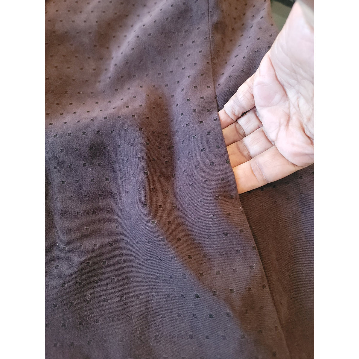 Le Suit Skirt Set Women's SZ 10 Brown Pin-Dot Fully Lined Back Slit long Sleeve