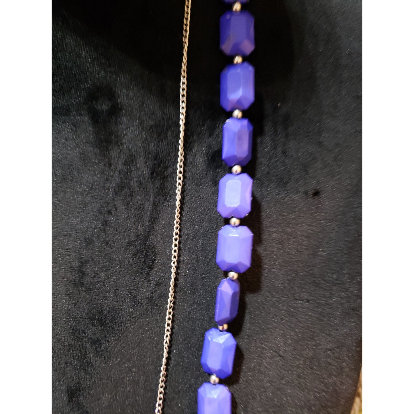 Women Fashion 2 Strand Blue Plastic Faceted Beads Link Chain Necklace w/ Lobster
