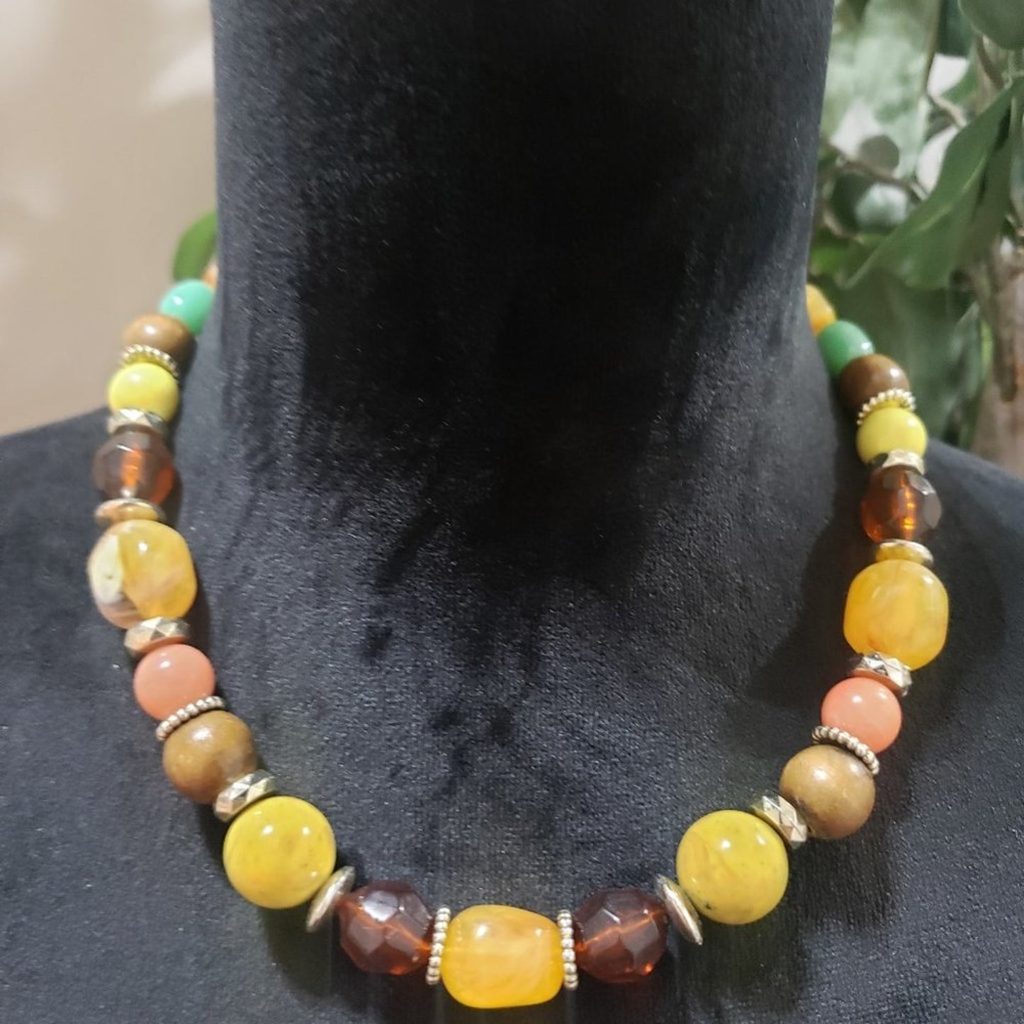 Women Multicolor Graduated Chunky Marble Pattern Beads Necklace Lobster Clasp