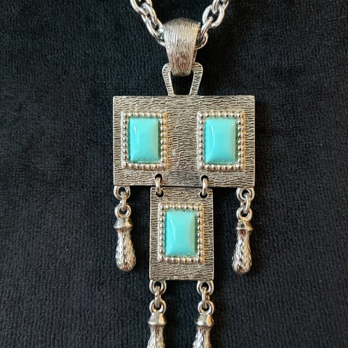 Women Fashion Sarah Coventry Silver & Turquoise Collar Necklace w/ Lobster Clasp