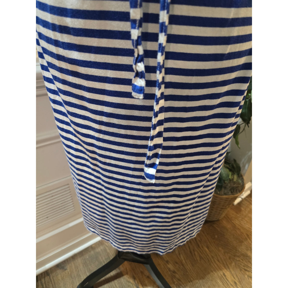 Sonoma Midi Dress Womens SZ 1X Blue/White Striped Tie-Waist Side Slit Round Neck