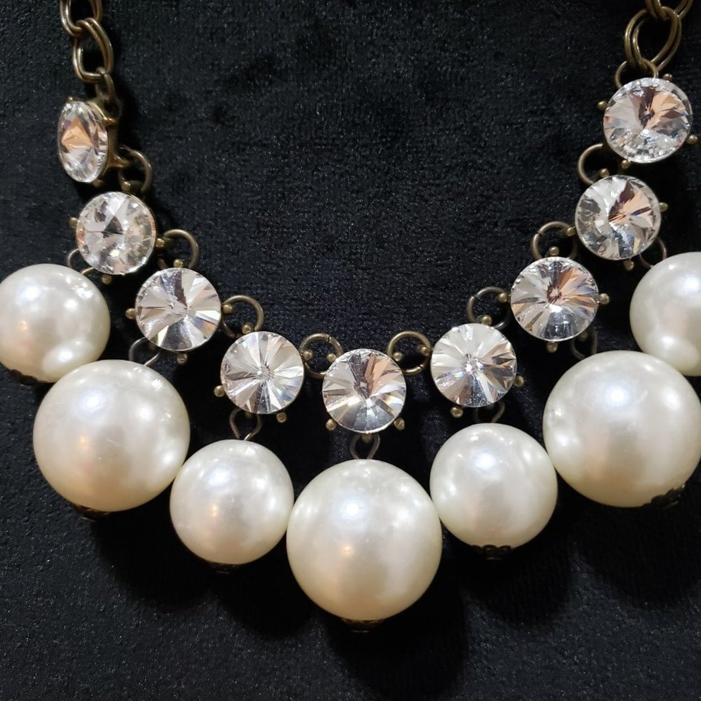 Plunder Women Fashion Bead Dangle Pearl Clear Crystal Necklace W/ Lobster Clasp