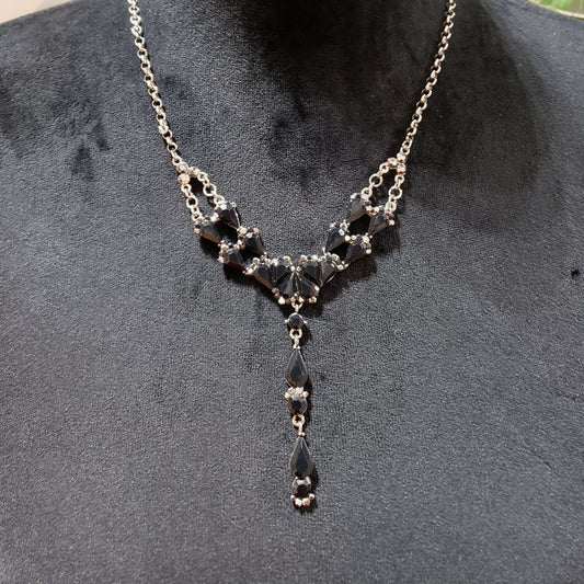 Womens Fashion Black Amethyst-Tone Chain Collar Necklace with Lobster Clasp