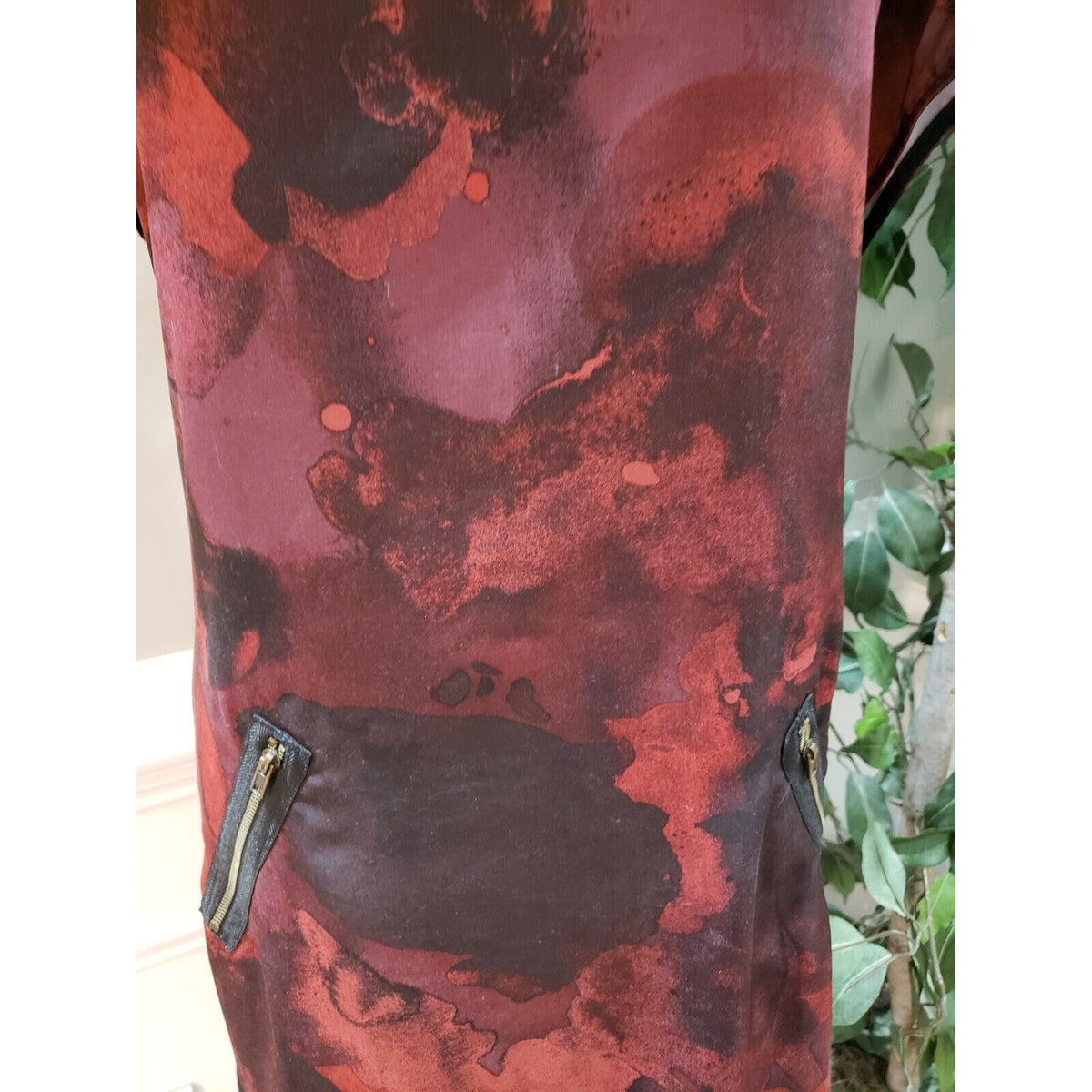Mossimo Womens Black Burgundy Tie Dye Polyester Round Neck Shift Dress Size XL