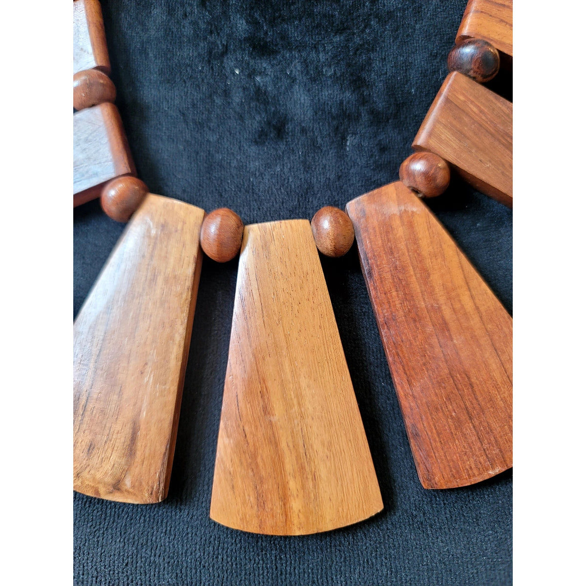 Wood Geometric Statement Necklace Brown Beaded Tribal Boho