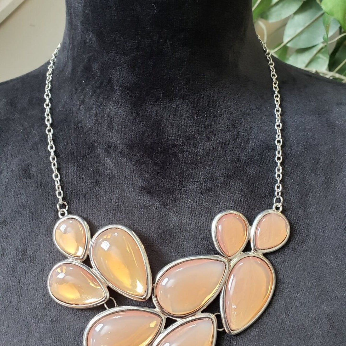 Women's Orange Teardrop Acrylic Silver Tone Chain Necklace Jewelry w/ Lobster Clasp
