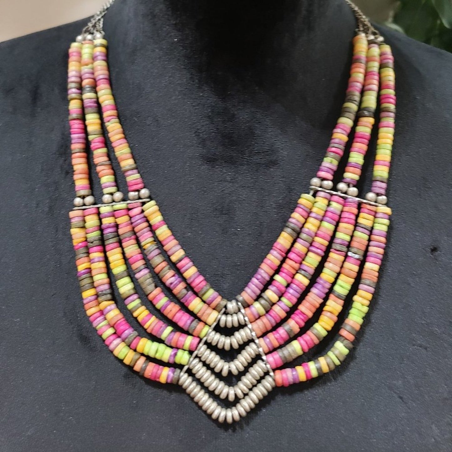 Women Fashion Boho Ethnic Style Multistrand Multicolor Beaded Necklace w/ Lobste