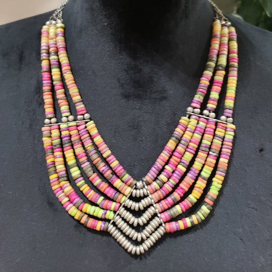 Women Fashion Boho Ethnic Style Multistrand Multicolor Beaded Necklace w/ Lobste
