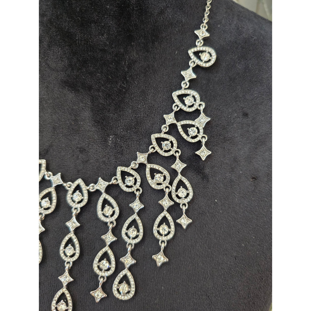 Charming Charlie Silver Tone Rhinestone Chandelier Bib Statement Necklace
