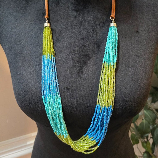 Women Fashion Multicolor Seed Beads Multiple Layered Necklace with Lobster Clasp
