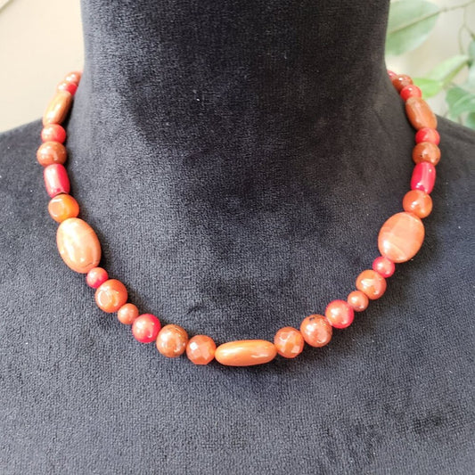 Womens Orange & Red Carnelian Red Jasper Coral Necklace Jewelry with Hook & Eye