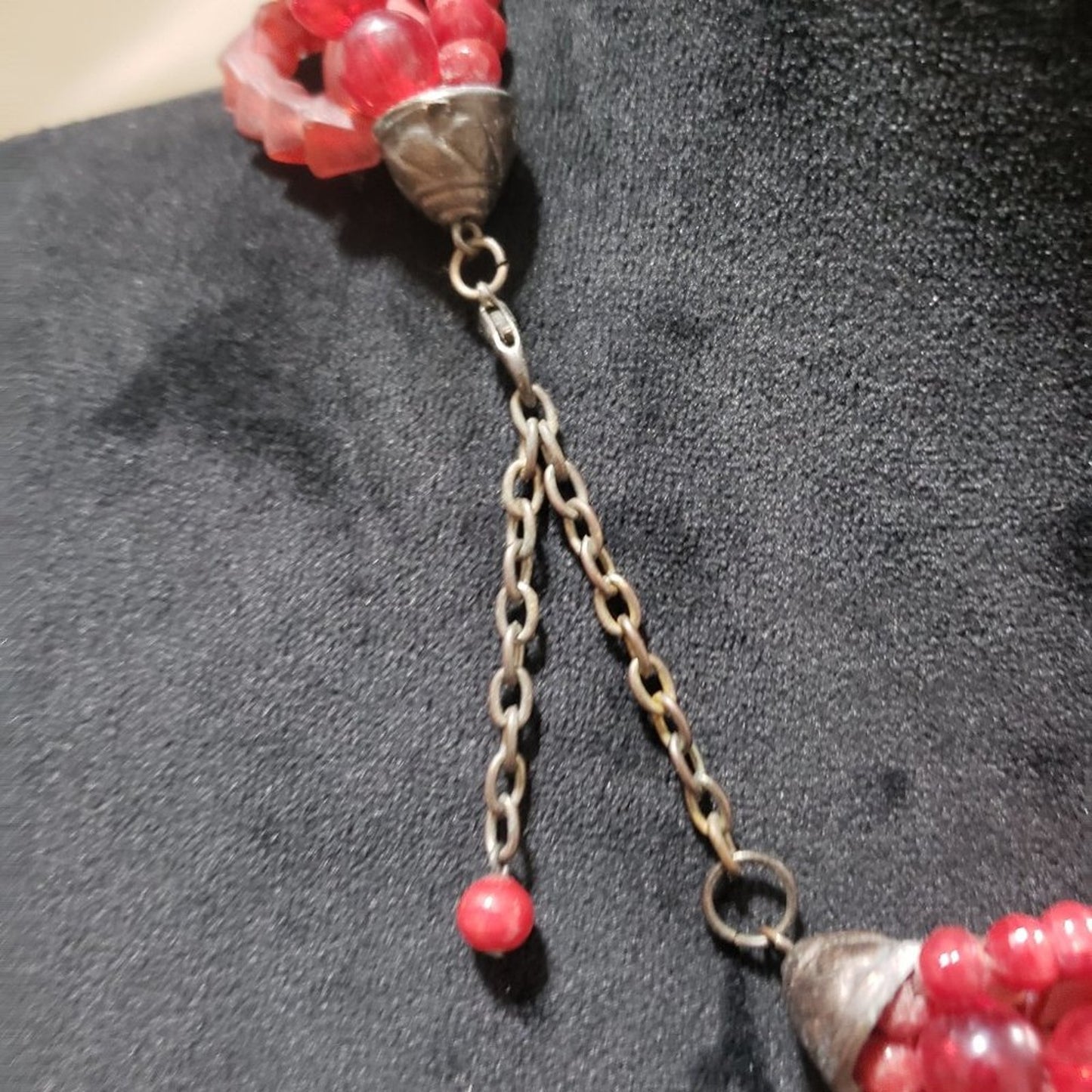 Womens Fashion Multistrand Red Glass Gemstone Beaded Choker Necklace
